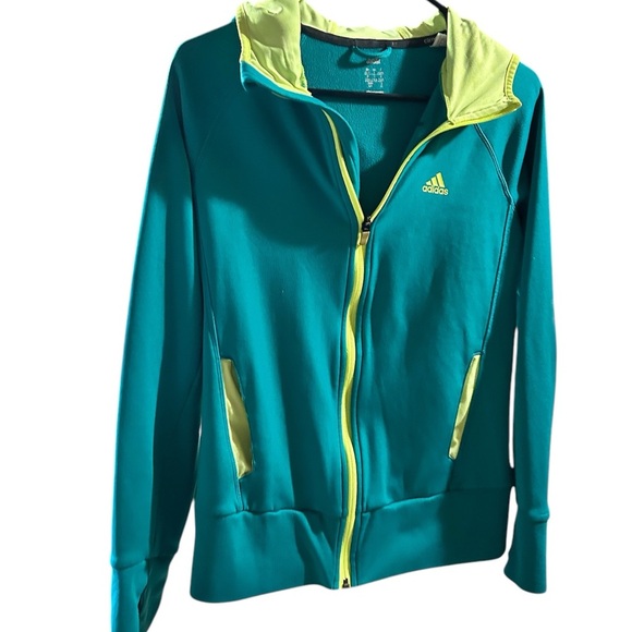 Adidas Teal and Neon Yellow Zip Up Sweatshirt - Picture 1 of 6